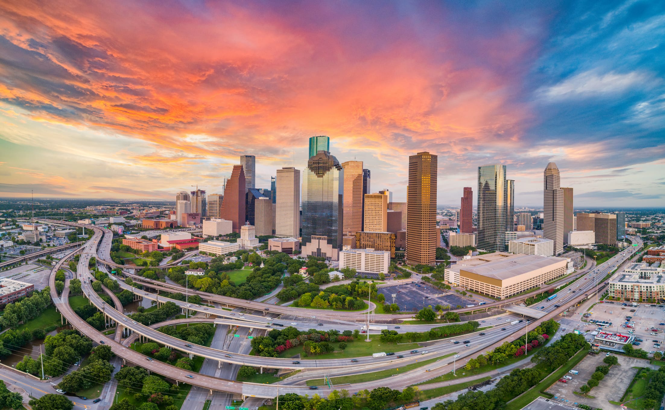 Houston skyline at sunset