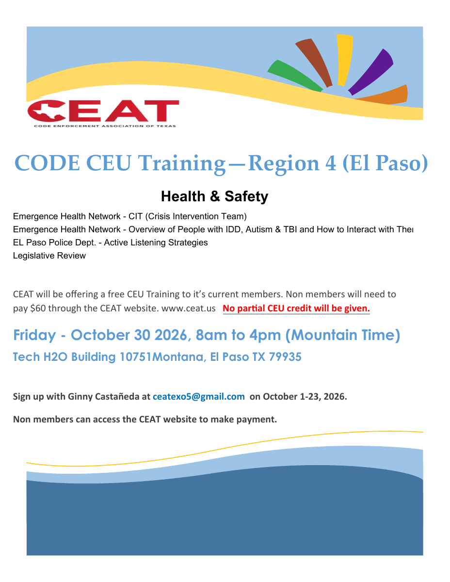 CODE CEU Training — Region 4 (El Paso) official flyer preview